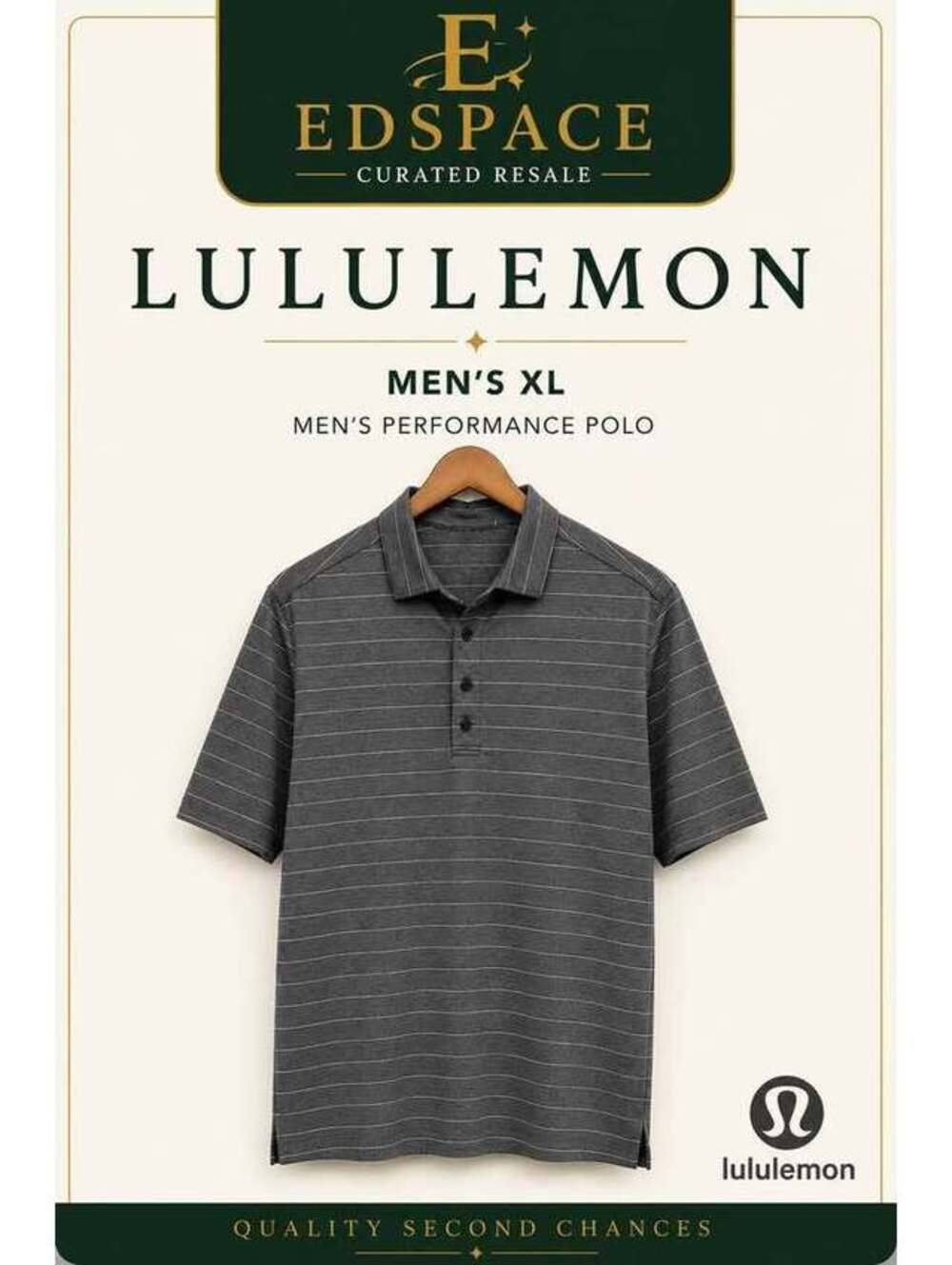 Lululemon Men’s XL Performance Polo Gray Striped Stretch Fit